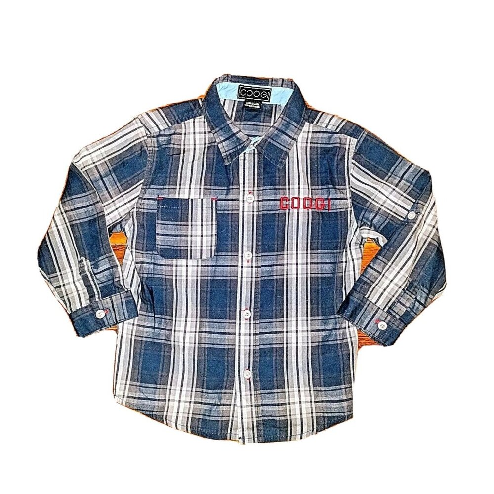 COOGI Toddler Boys Shirt 4T Blue Plaid Button Up Collared Casual Top
